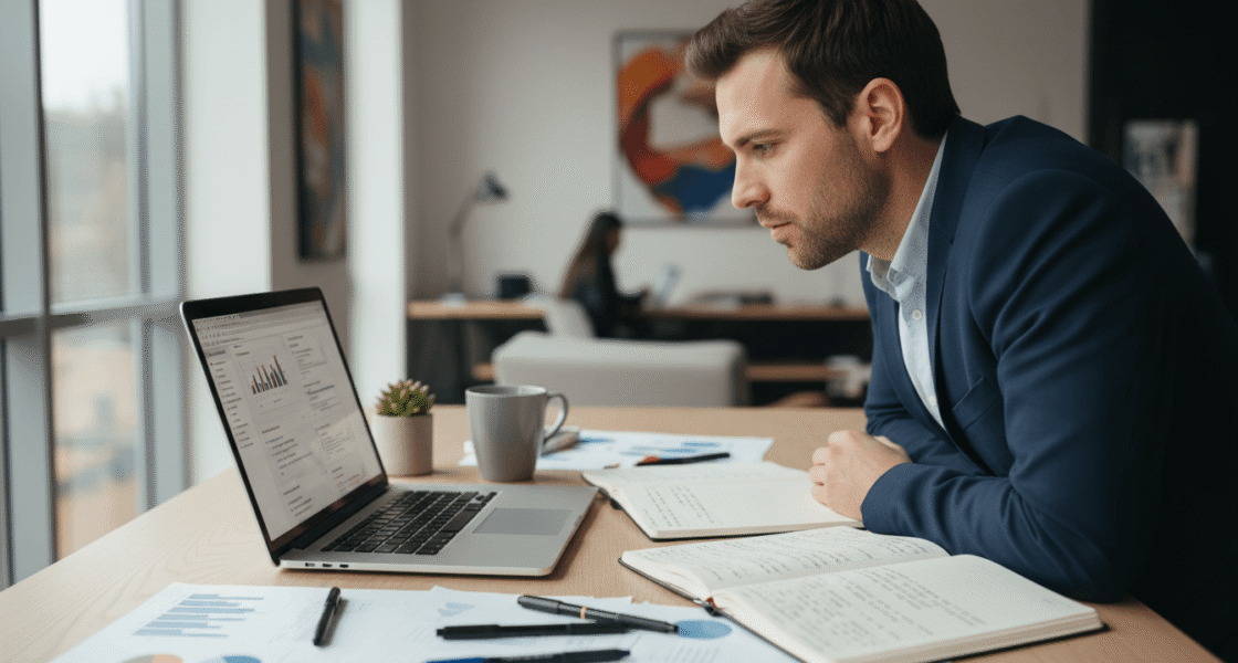 Weblish Digital Marketing 101 Learning Scene: Focused Professional Researching