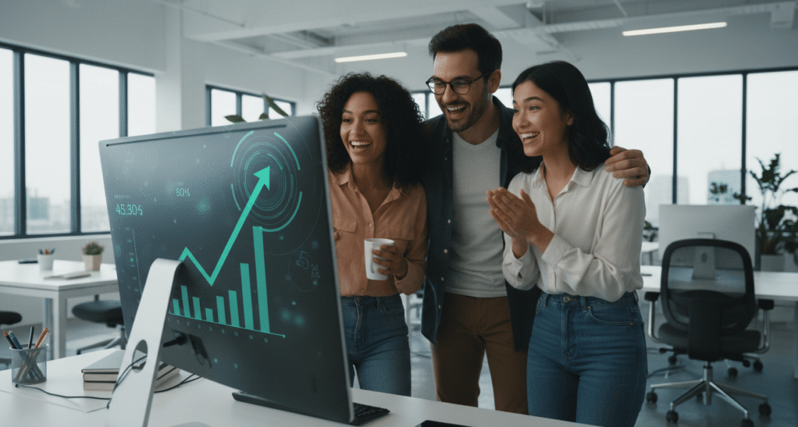 Weblish: Team Celebrating Weblish SEO Success - Organic Growth Achieved