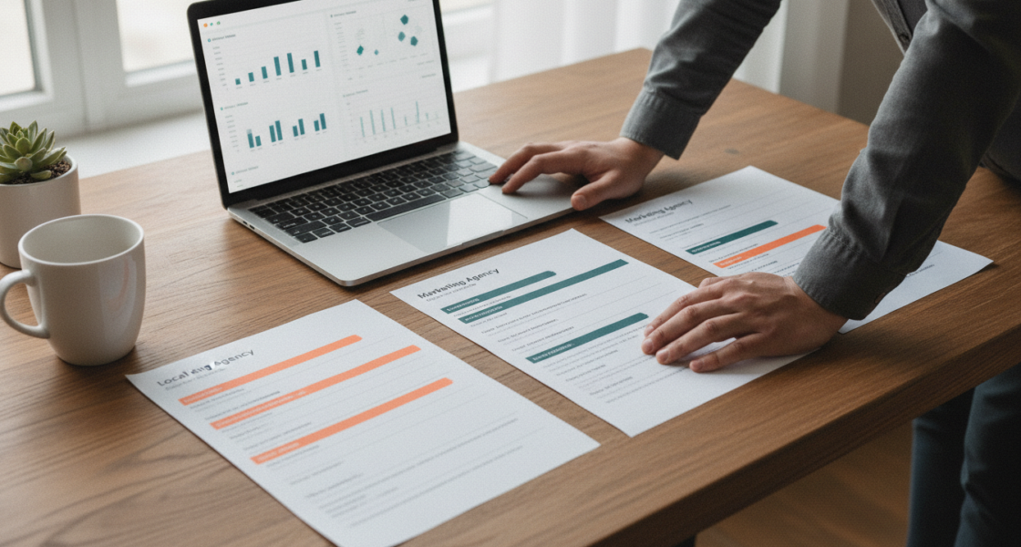 Strategic selection of a local SEO or marketing agency with weblish.io tools.