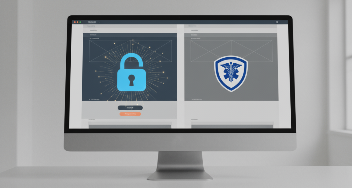 weblish.io shows a split screen with GDPR padlock and HIPAA medical shield
