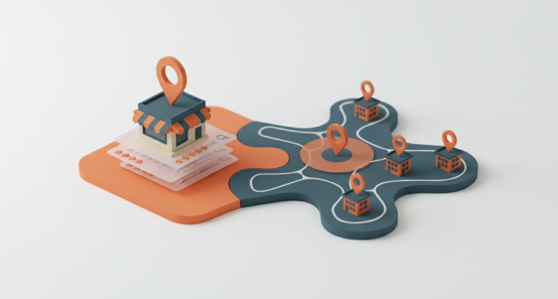 Weblish.io visualizes local SEO strategies on a segmented map for diverse businesses.