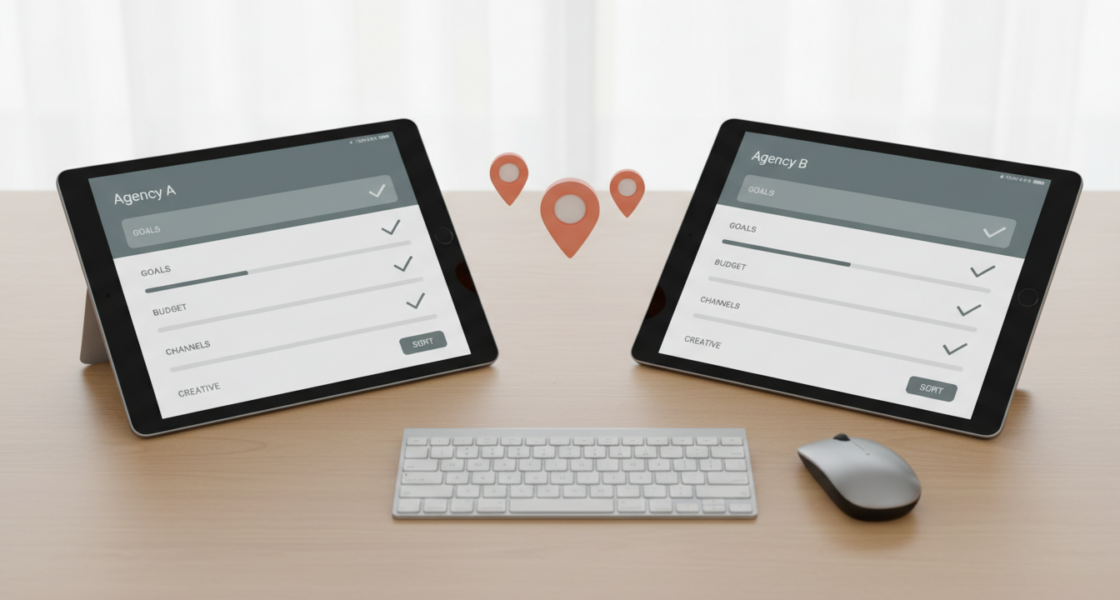 Marketing agencies compared on weblish.io, scorecard shows key success factors.