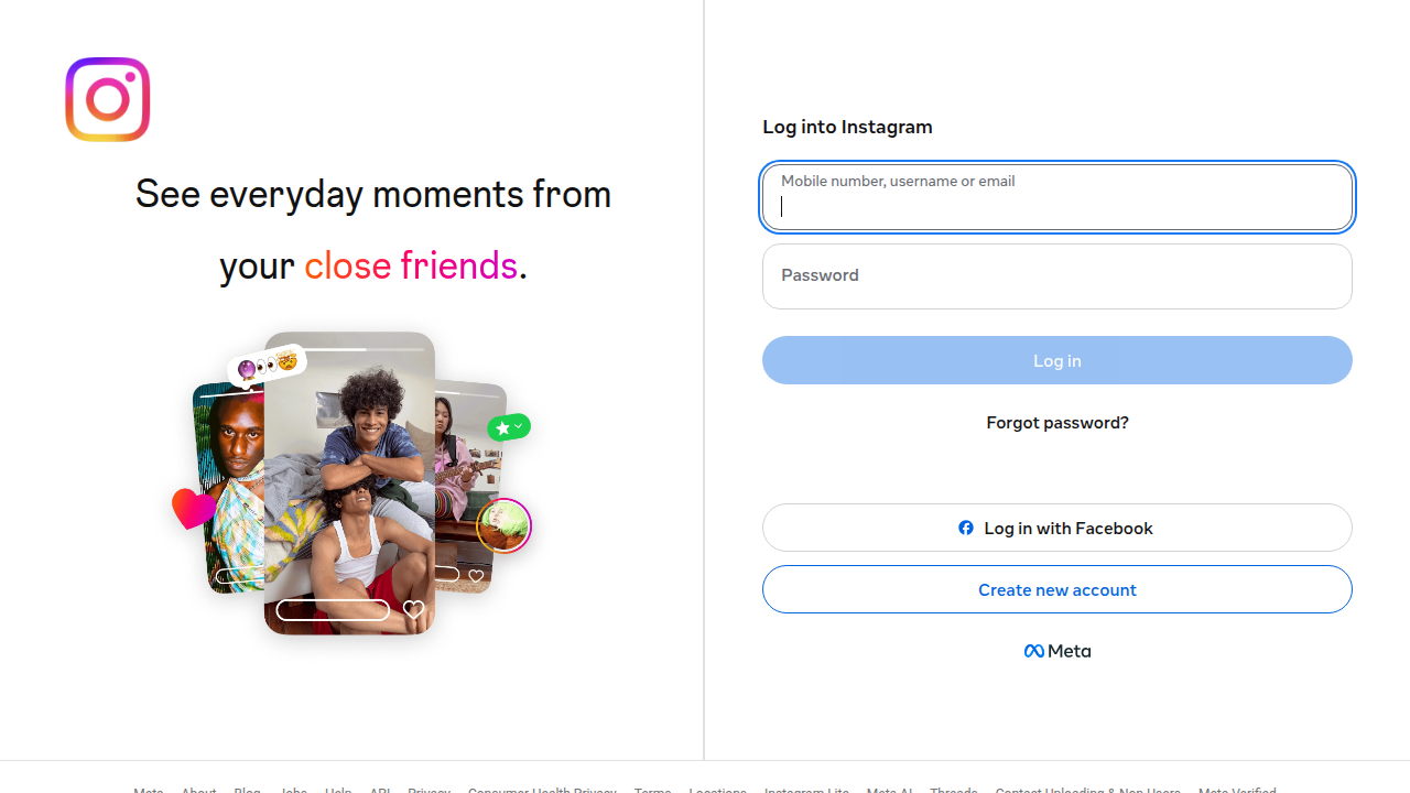 A screenshot of the Instagram homepage, representing a social media platform creators use for off-platform promotion.