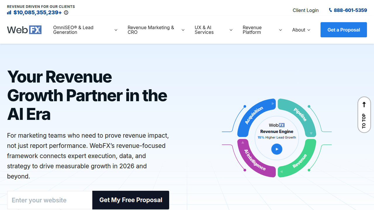 The homepage of WebFX, a digital marketing agency providing resources and services, including detailed specifications for Instagram ads.