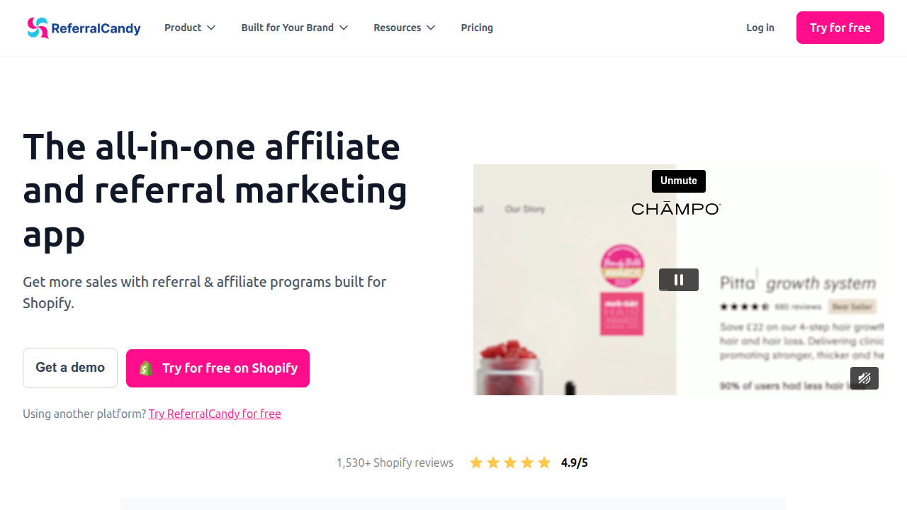 Screenshot of the ReferralCandy platform, an example of a tool that helps manage and track affiliate commissions, ensuring accurate payouts.