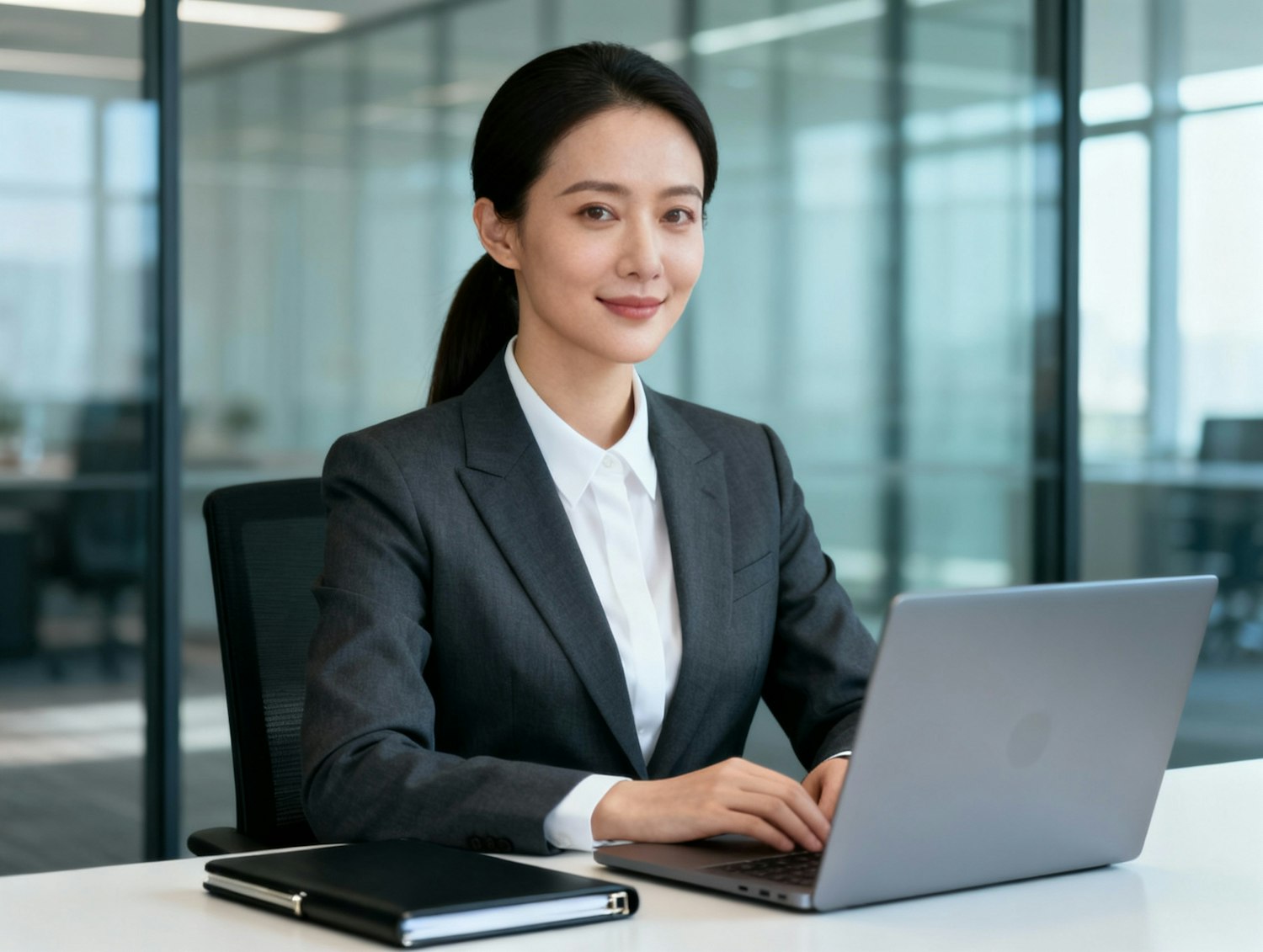 A professional consultant working on a laptop, symbolizing the target audience for Bing Ads who are often older and more affluent.