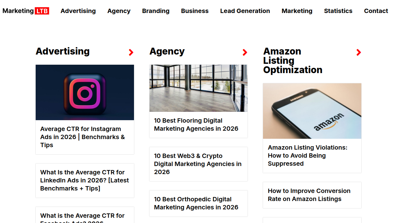 Homepage of MarketingLTB, a source for statistics on DuckDuckGo user behavior and advertising insights.