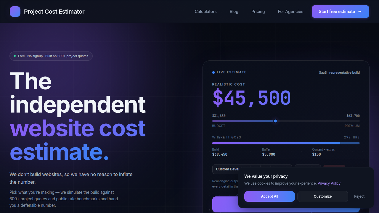 Visit Project Cost Estimator for insights into web project costs.