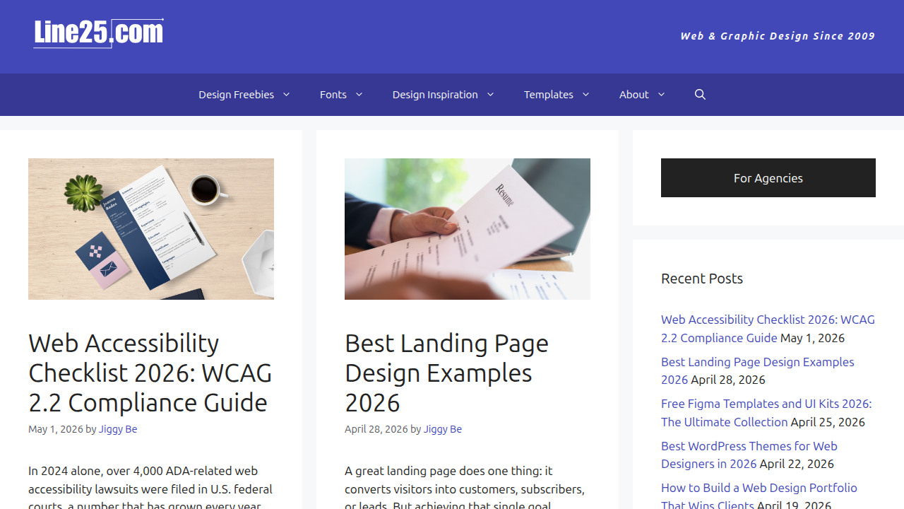 A screenshot of Line25's homepage, a resource for web design articles and guides.