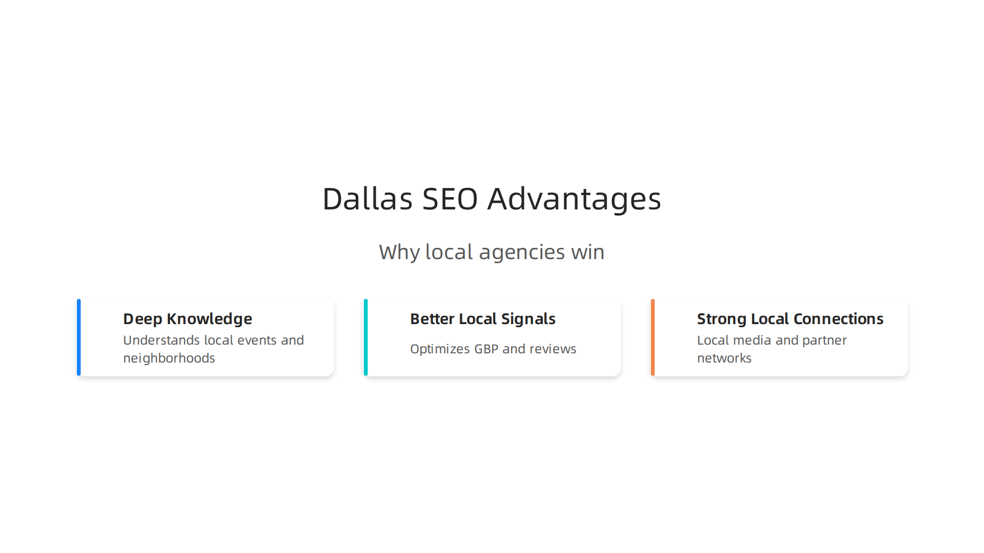 Key advantages that local Dallas SEO agencies offer over national firms for small and medium-sized businesses.