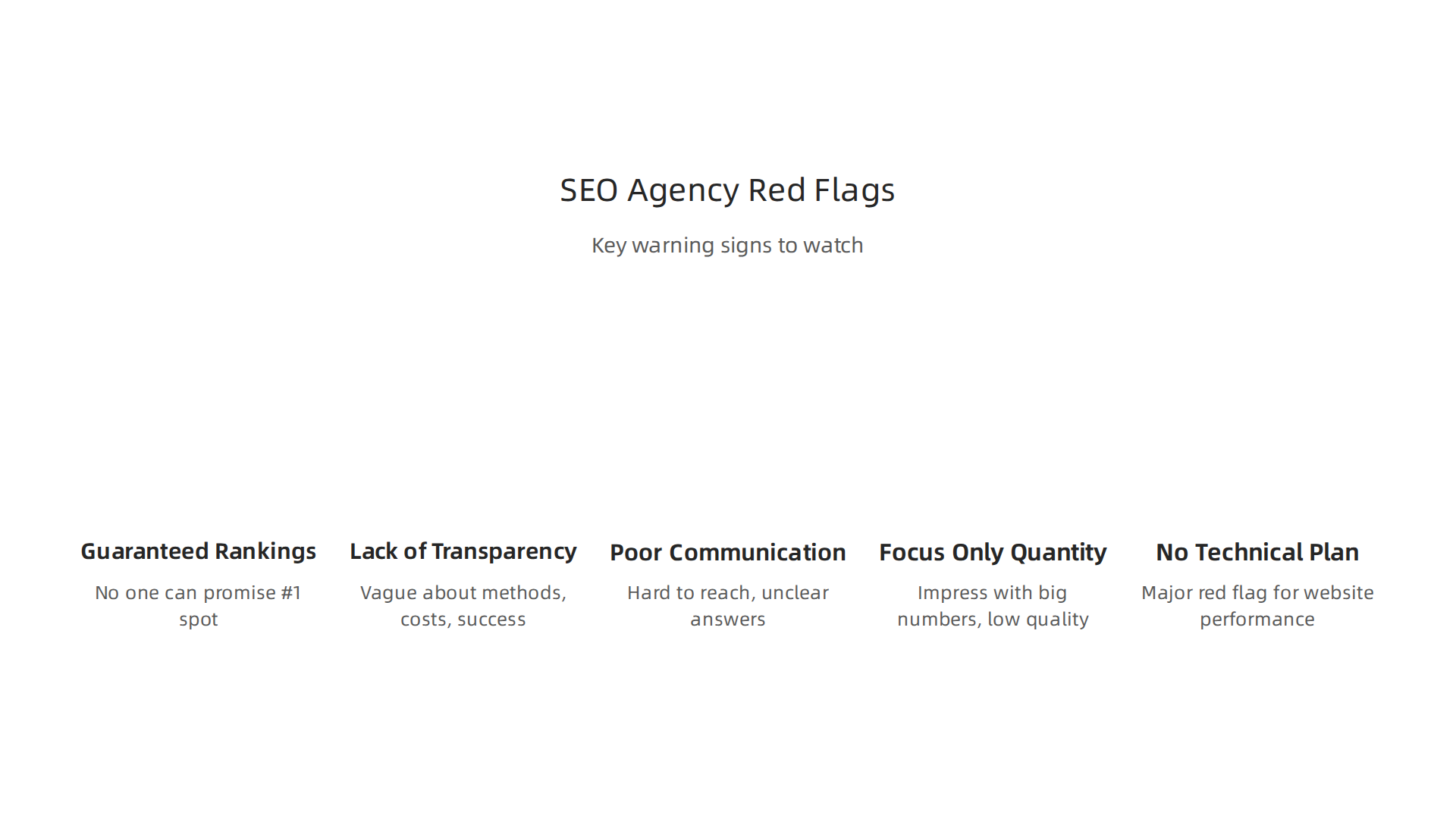 Key warning signs to watch out for when evaluating potential SEO agencies.