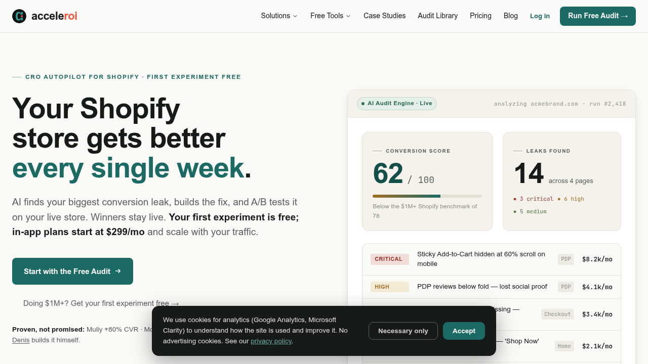 Homepage of Acceleroi, a digital marketing agency with insights on CRO pricing models.