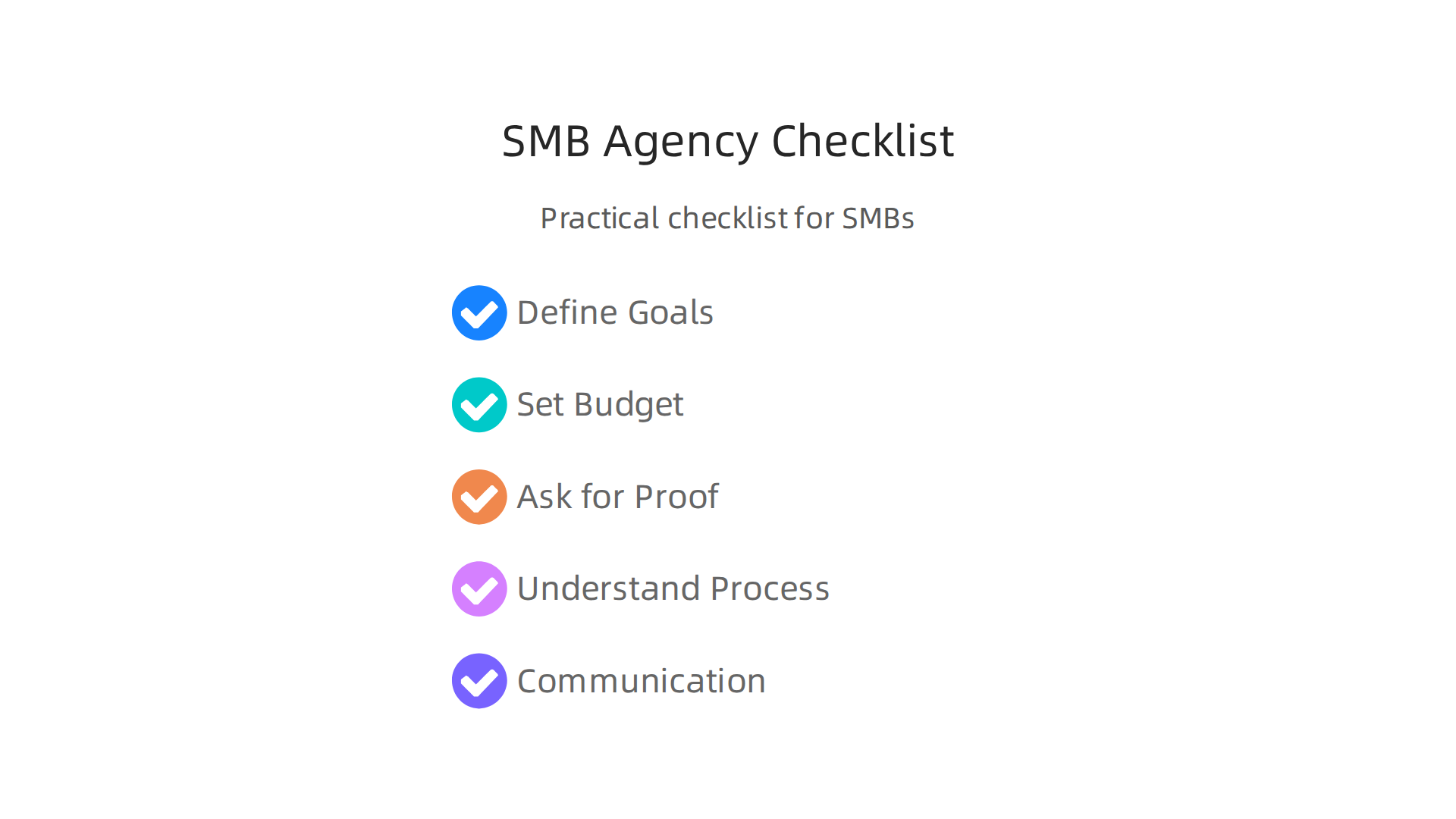 A practical checklist for SMBs to follow when choosing a digital marketing agency, ensuring a smart and informed decision.